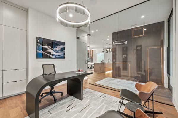 Zbranek Holt LakeLBJ Modern Luxury Lakehouse Office Glass Walls Modern Desk