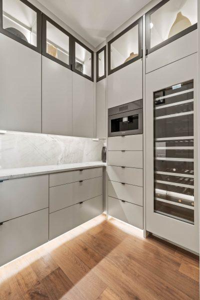 Zbranek Holt Modern Luxury Lakehouse Butler Pantry Wine Chiller Marble Backdrop