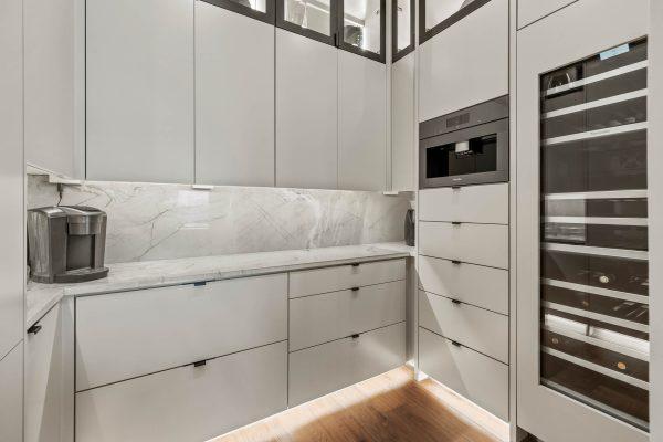 Zbranek Holt Modern Luxury Lakehouse Pantry Marble Backdrop Wine Chiller Built in Appliances